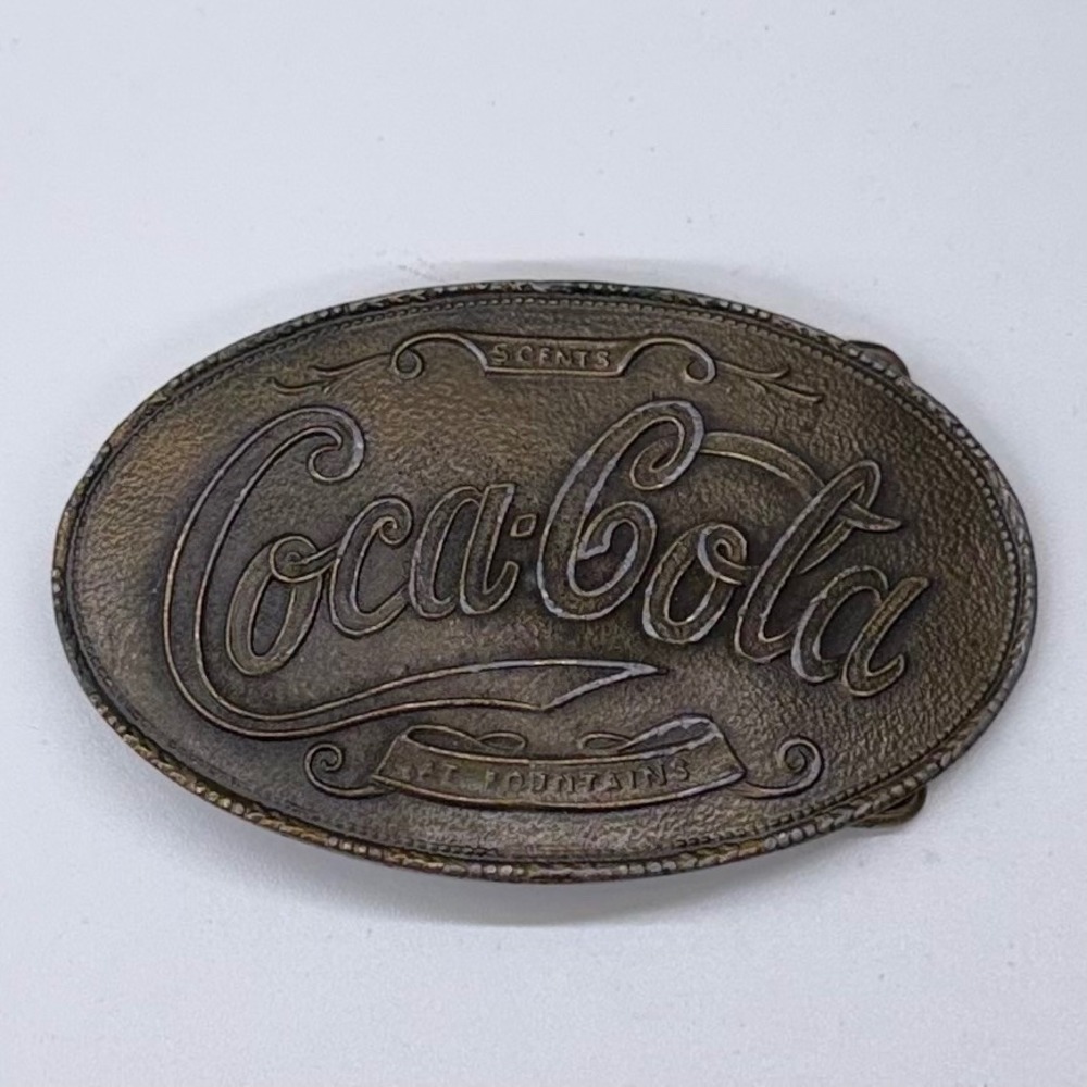Vintage Coca-Cola Belt Buckle Brass/Bronze Tone‎ Oval 5 Cents At Fountains Mens